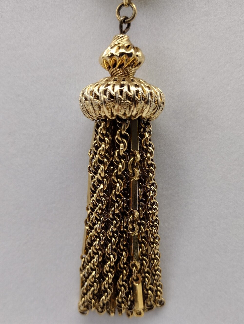 Monet Damita Gold-Tone Rope Chain Tassel Pendant Necklace Vintage Book Piece